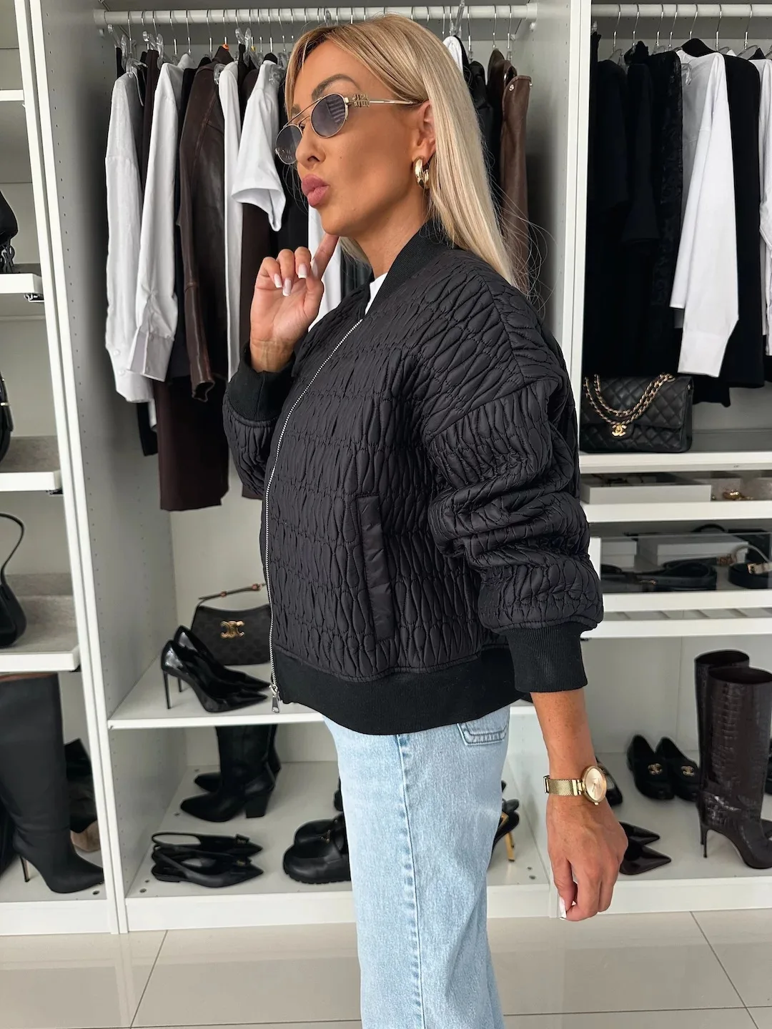 Women’s Quilted Bomber Jacket with Zip Front