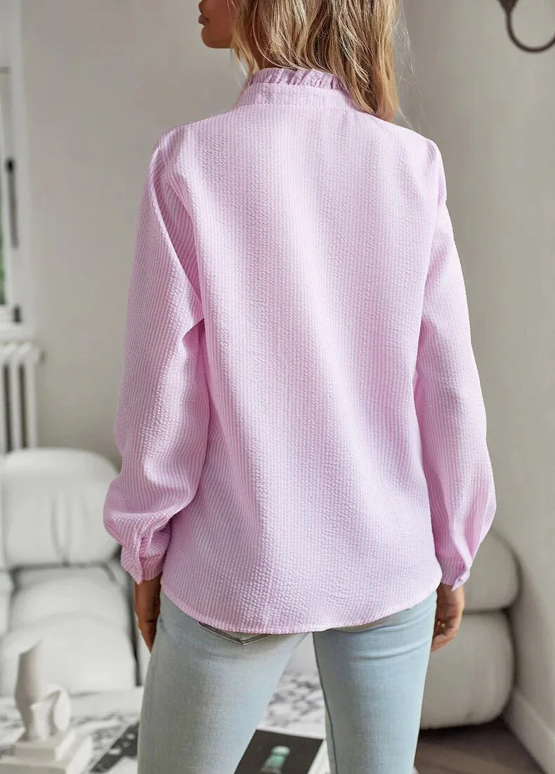 Ruffle Trim Polo Blouse for Women