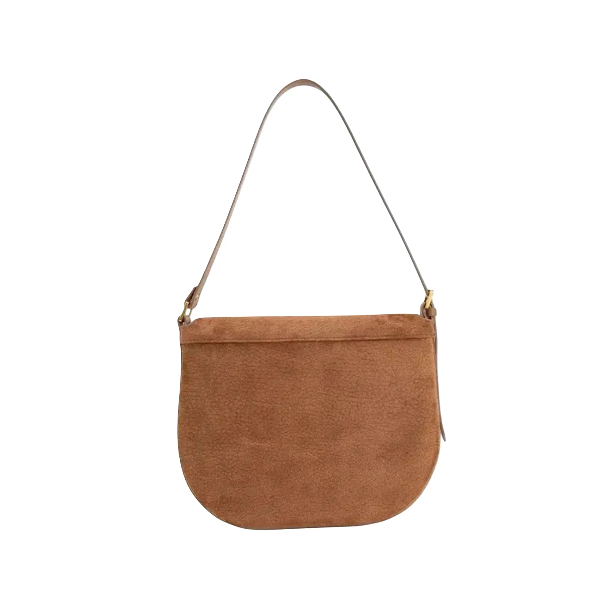 Suede Effect Hobo Bag | Gold Clasp Flap