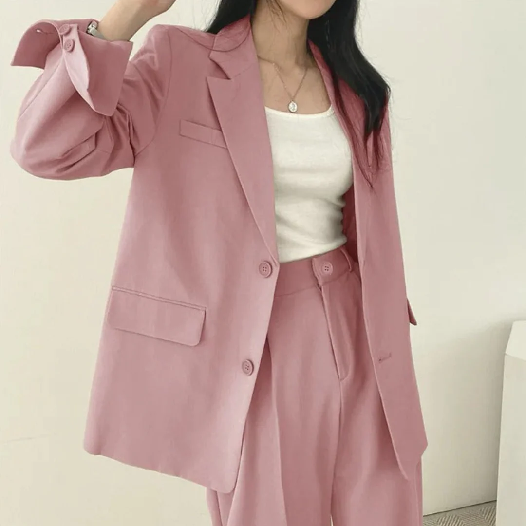 Suit Set with Blazer and High-Waisted Trousers for Women