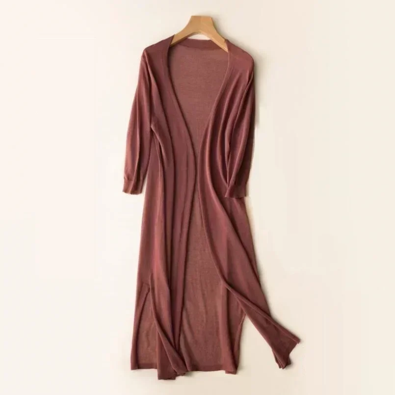 Knit Open Front Long Cardigan for Women