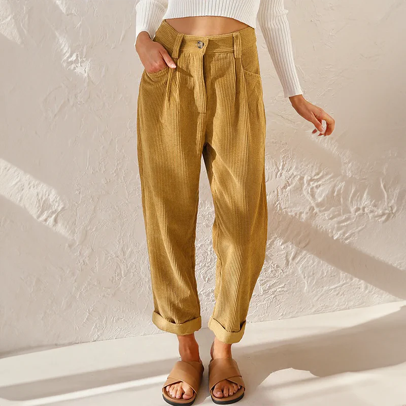 Women’s High-Waist Trousers with Zip Fly and Button Closure