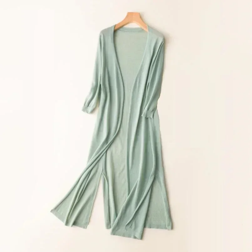 Knit Open Front Long Cardigan for Women