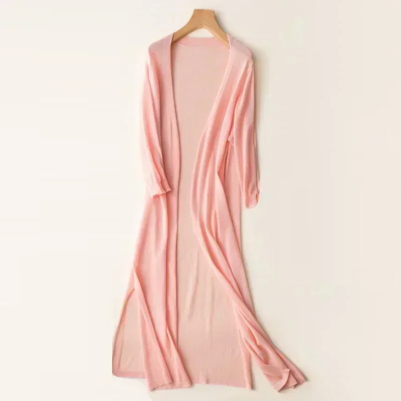 Knit Open Front Long Cardigan for Women
