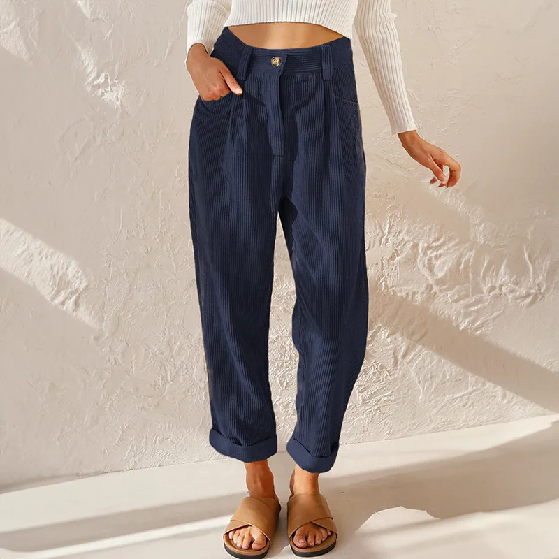 Women’s High-Waist Trousers with Zip Fly and Button Closure