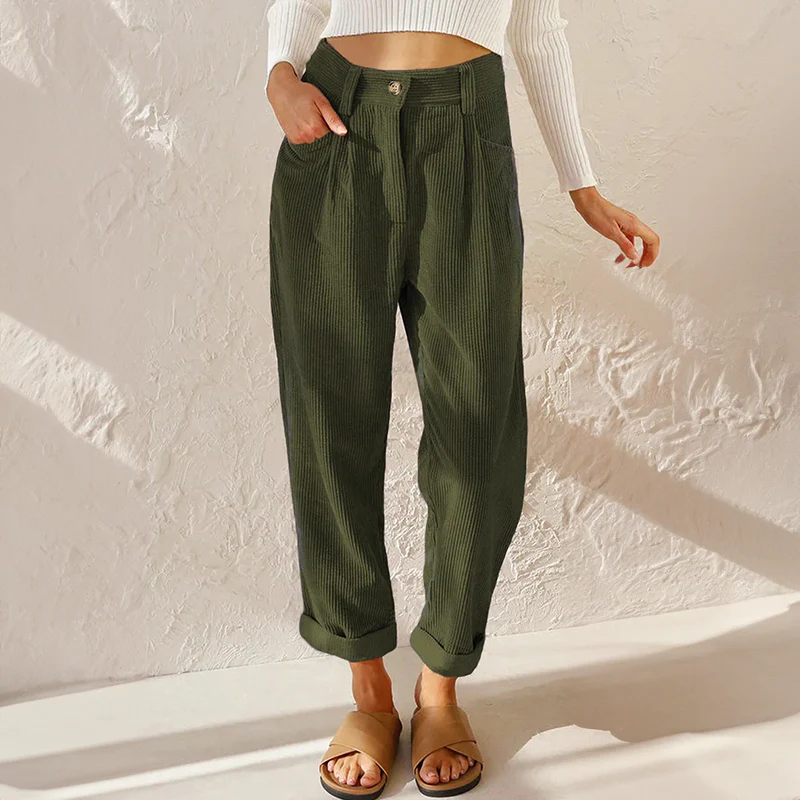 Women’s High-Waist Trousers with Zip Fly and Button Closure