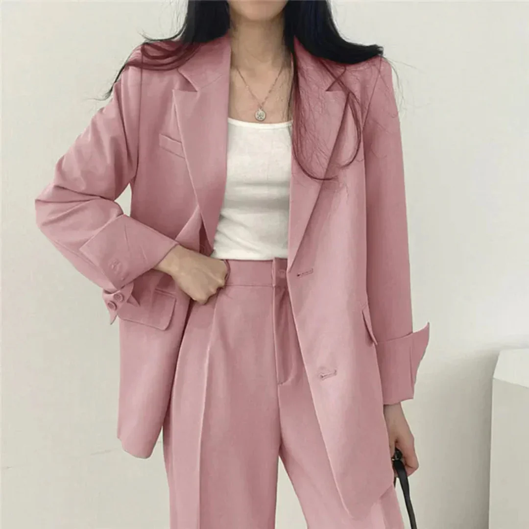 Suit Set with Blazer and High-Waisted Trousers for Women