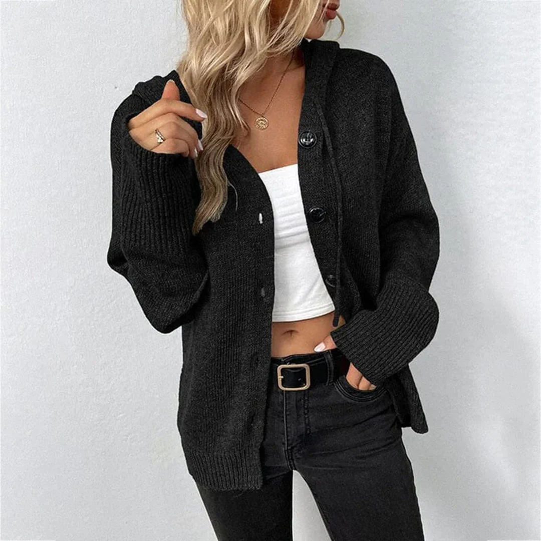 Hooded Knit Button Cardigan for Women