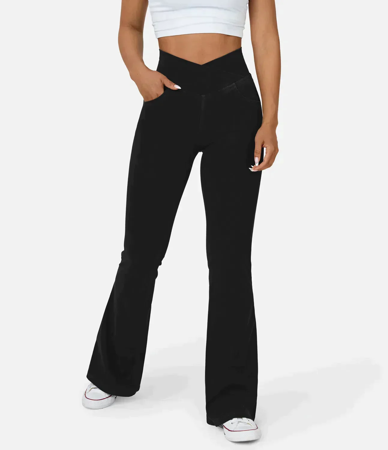 High-Waisted Flared Jeans with Crisscross Waist for Women