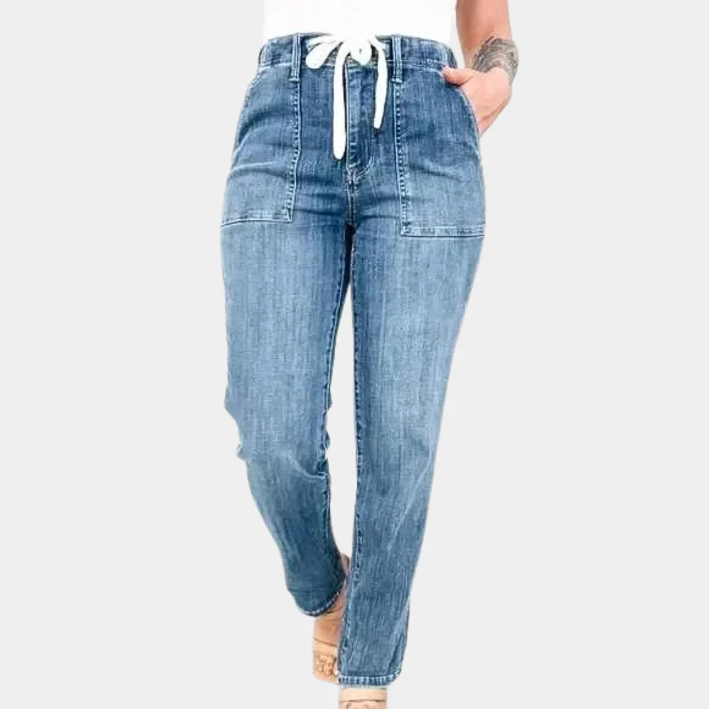 Straight-Leg High-Waisted Drawstring Jeans for Women