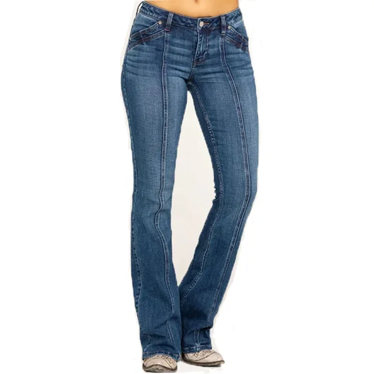 Mid-Rise Flared Jeans with Front Seam for Women