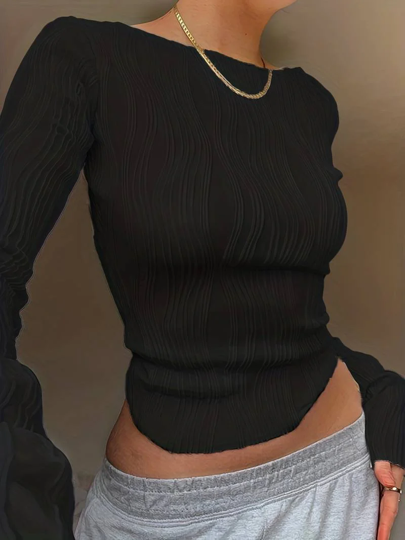 Women's Fitted Long Sleeve Top with Texture