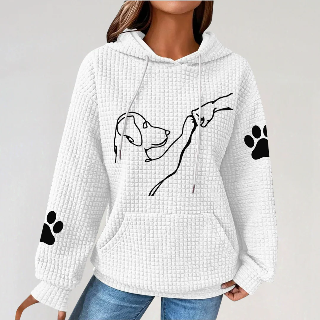 Printed Hoodie with Dog Paw Motif for Women