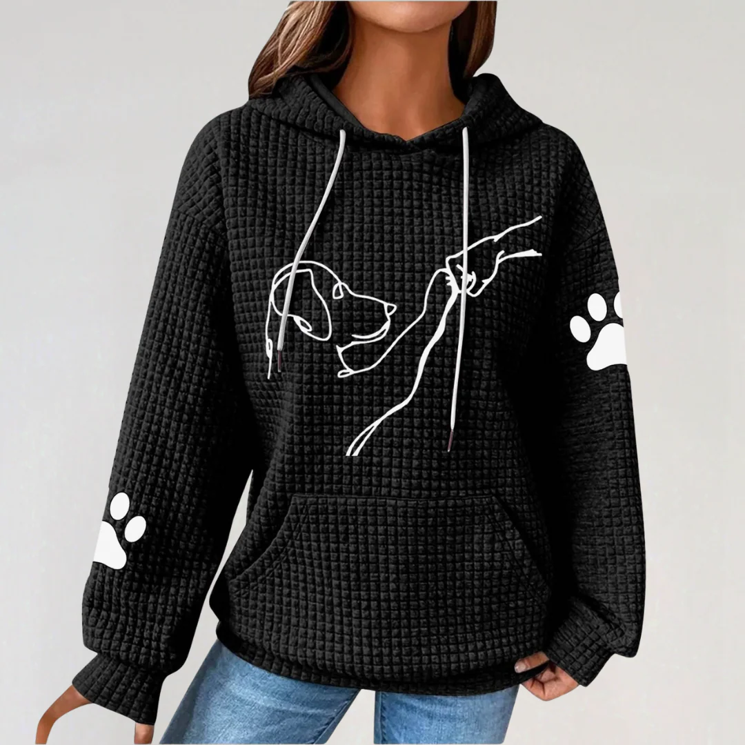 Printed Hoodie with Dog Paw Motif for Women