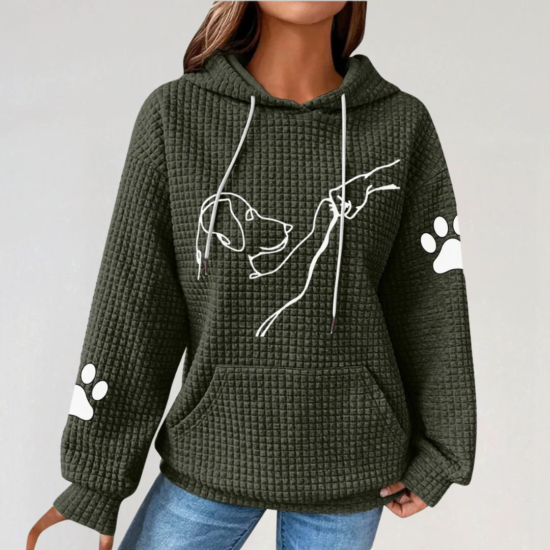 Printed Hoodie with Dog Paw Motif for Women