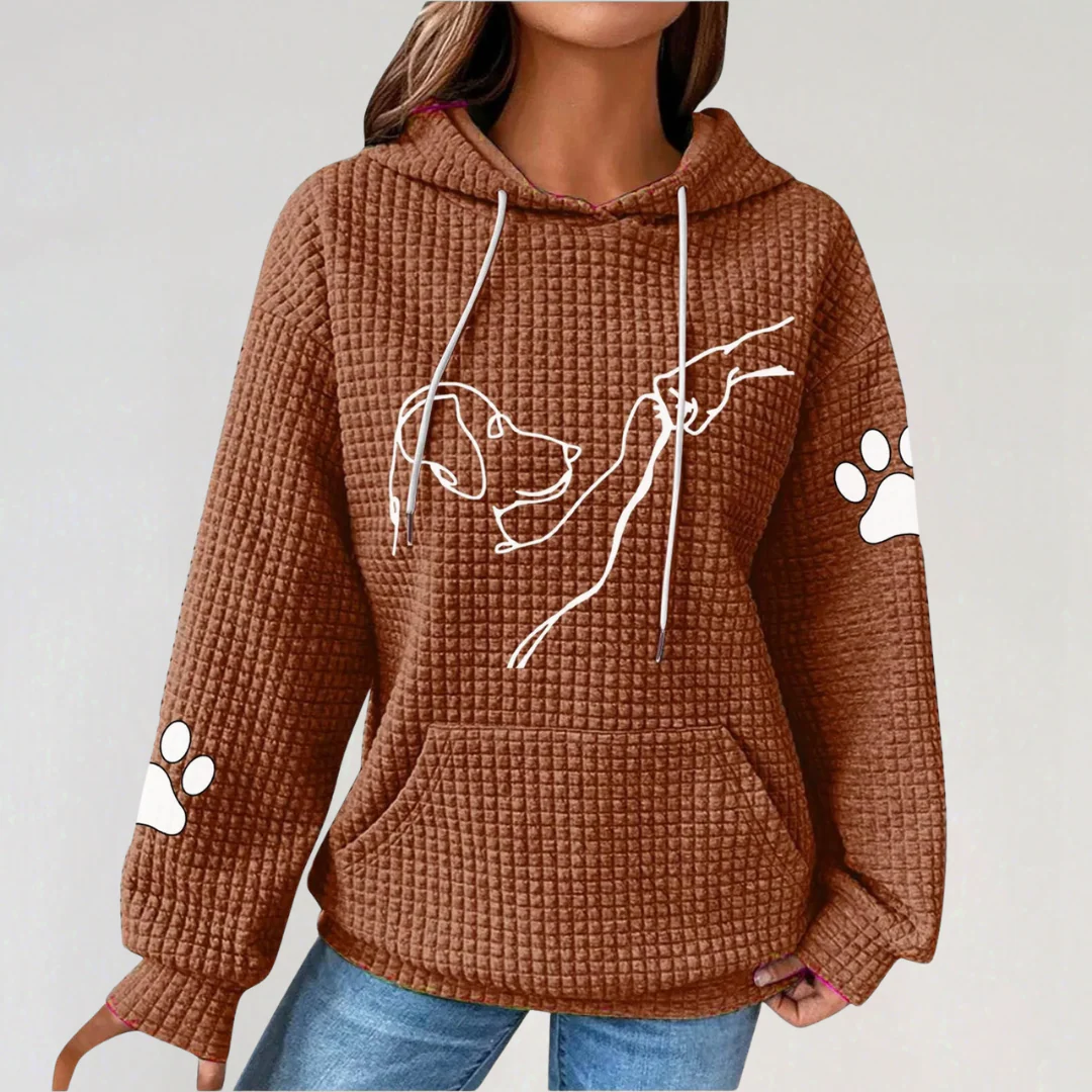 Printed Hoodie with Dog Paw Motif for Women