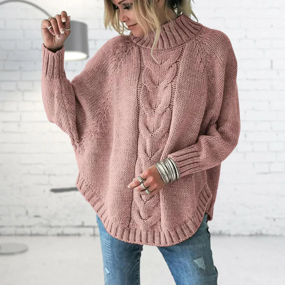 Cable Knit Funnel Collar Jumper for Women