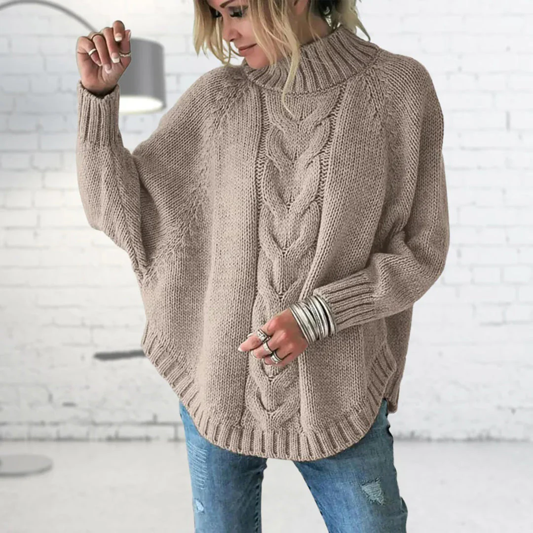 Cable Knit Funnel Collar Jumper for Women
