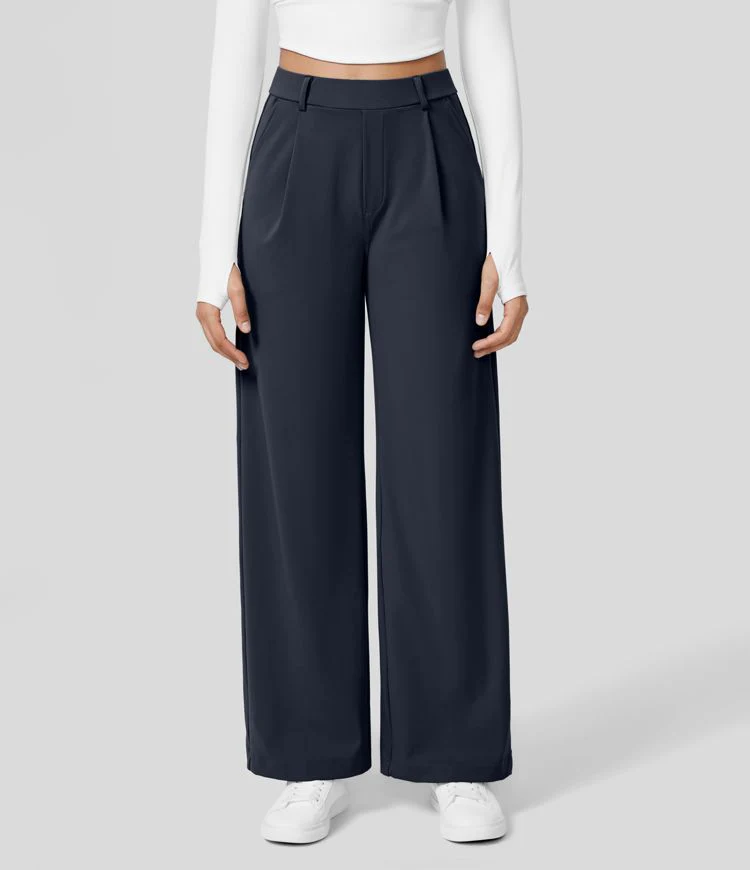 High-Waisted Wide Leg Work Trousers for Women