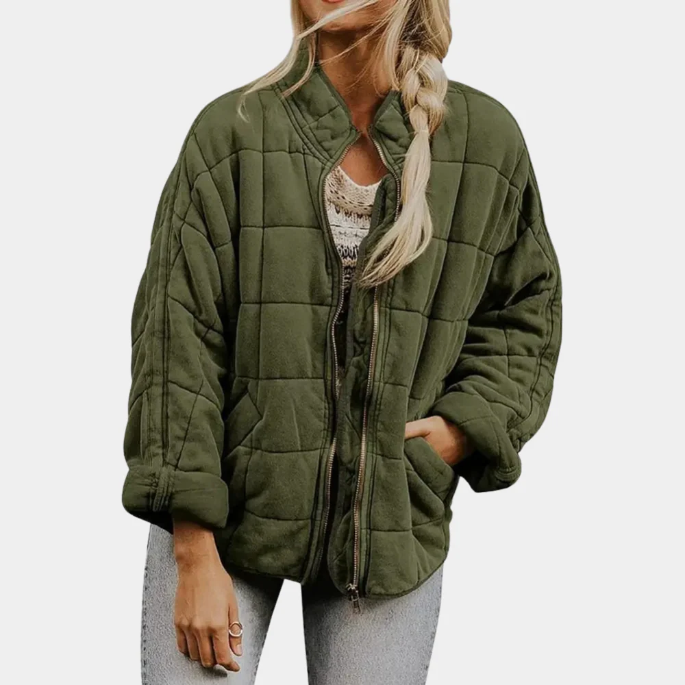 Women's Quilted Jacket with Stand Collar & Zip