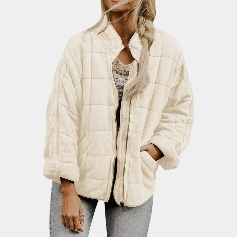 Women's Quilted Jacket with Stand Collar & Zip