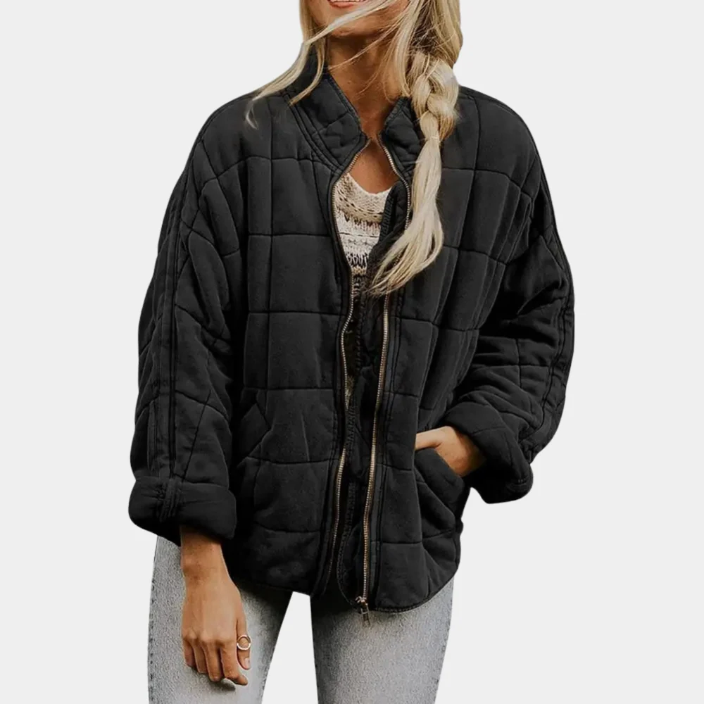 Women's Quilted Jacket with Stand Collar & Zip