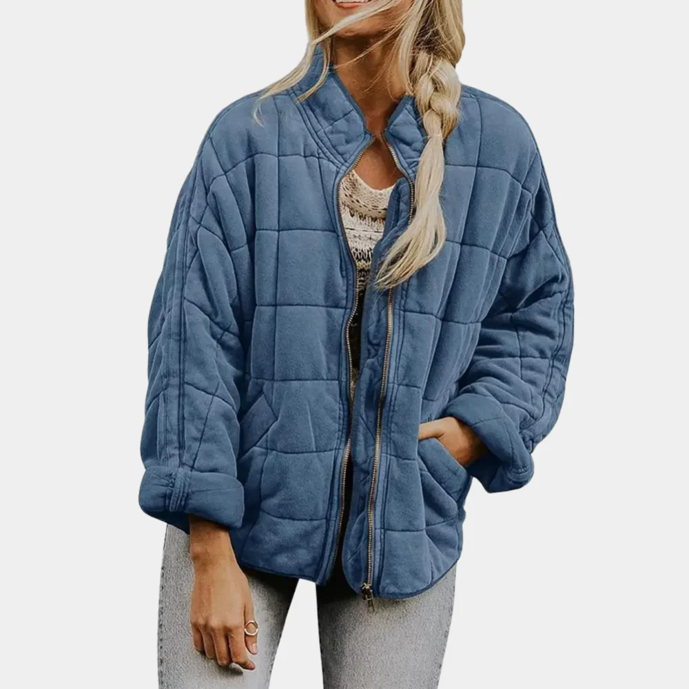 Women's Quilted Jacket with Stand Collar & Zip
