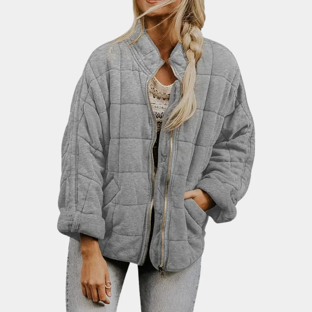 Women's Quilted Jacket with Stand Collar & Zip