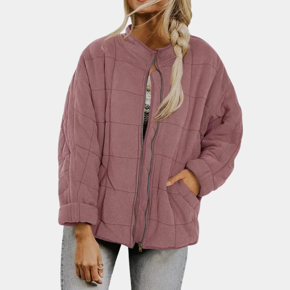 Women's Quilted Jacket with Stand Collar & Zip