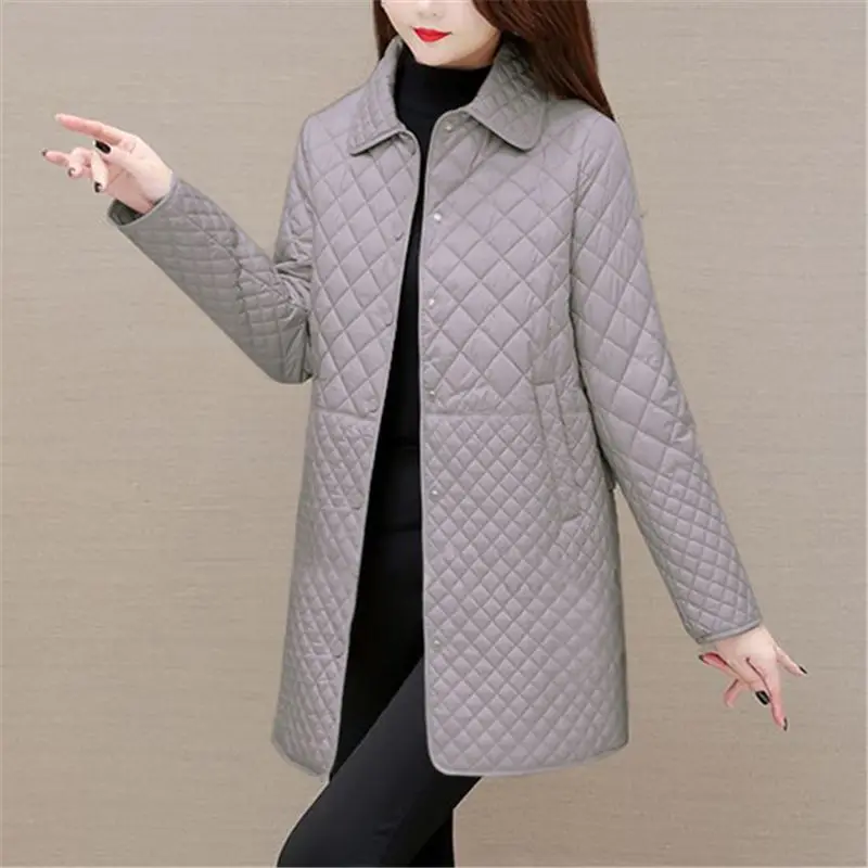 Women's Quilted Jacket with Fold-Down Collar and Button Front