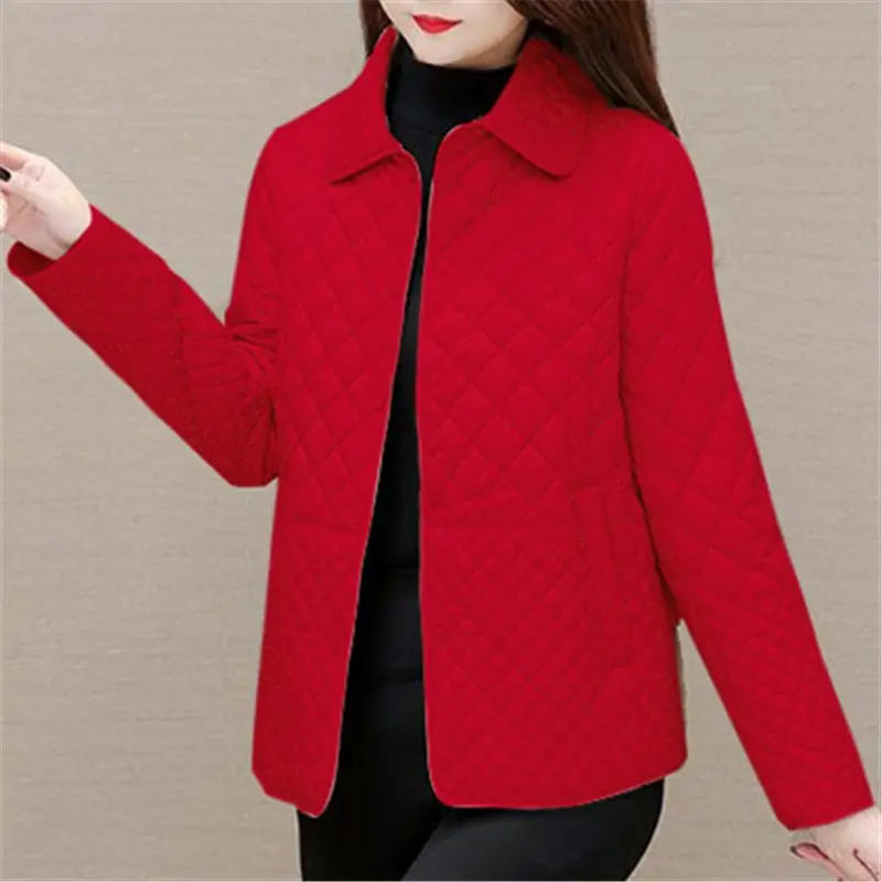Women's Quilted Jacket with Fold-Down Collar and Button Front