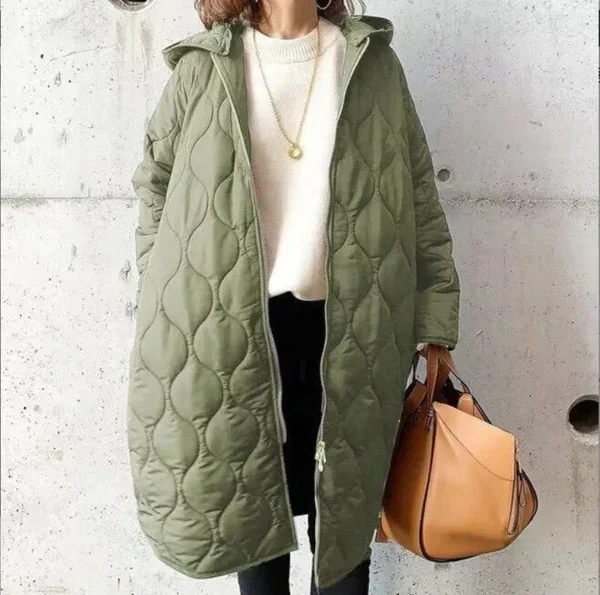 Women’s Quilted Hooded Longline Coat with Full Zip