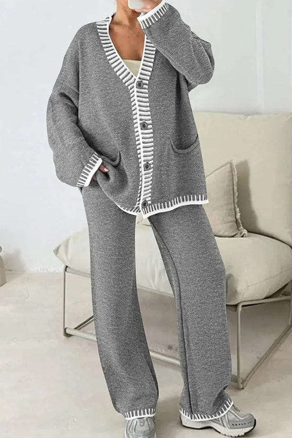 Co-ord Loungewear Set with Button Cardigan Top for Women