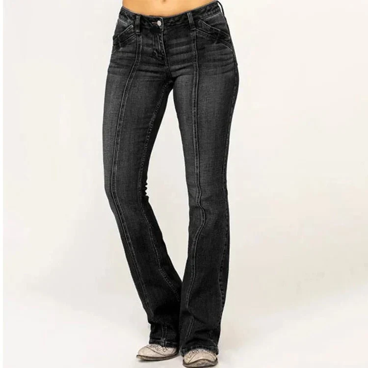 Mid-Rise Flared Jeans with Front Seam for Women