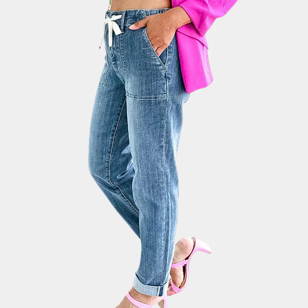 Straight-Leg High-Waisted Drawstring Jeans for Women