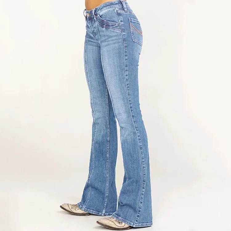 Mid-Rise Flared Jeans with Front Seam for Women