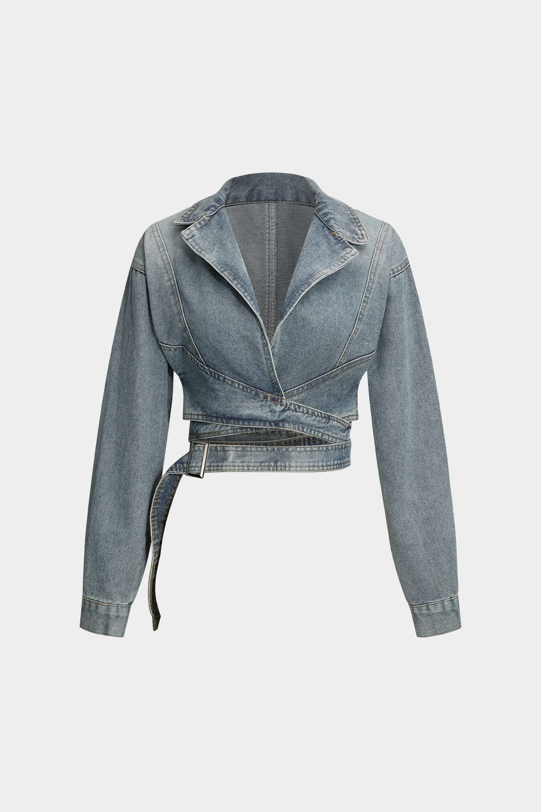 Cropped Jacket with Belt for Women