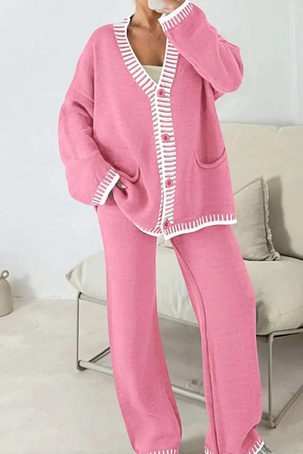 Co-ord Loungewear Set with Button Cardigan Top for Women