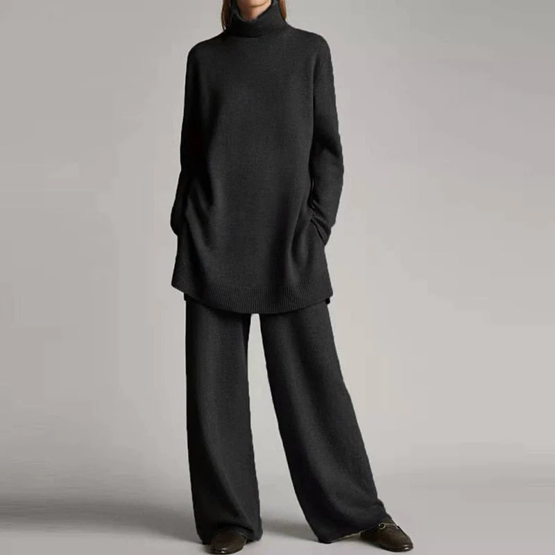 Turtleneck Loungewear Set with Wide-Leg Pants for Women