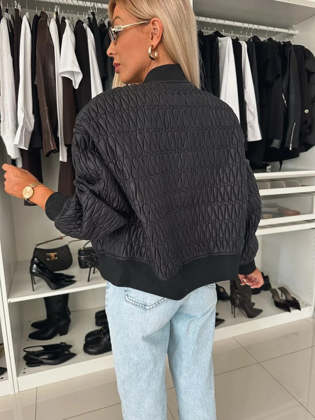 Women’s Quilted Bomber Jacket with Zip Front
