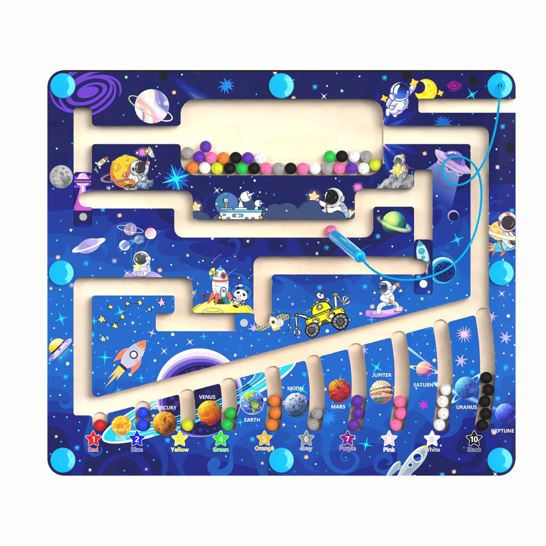 Magnetic Color Shape and Number Maze Toy for Kids with Wooden Board