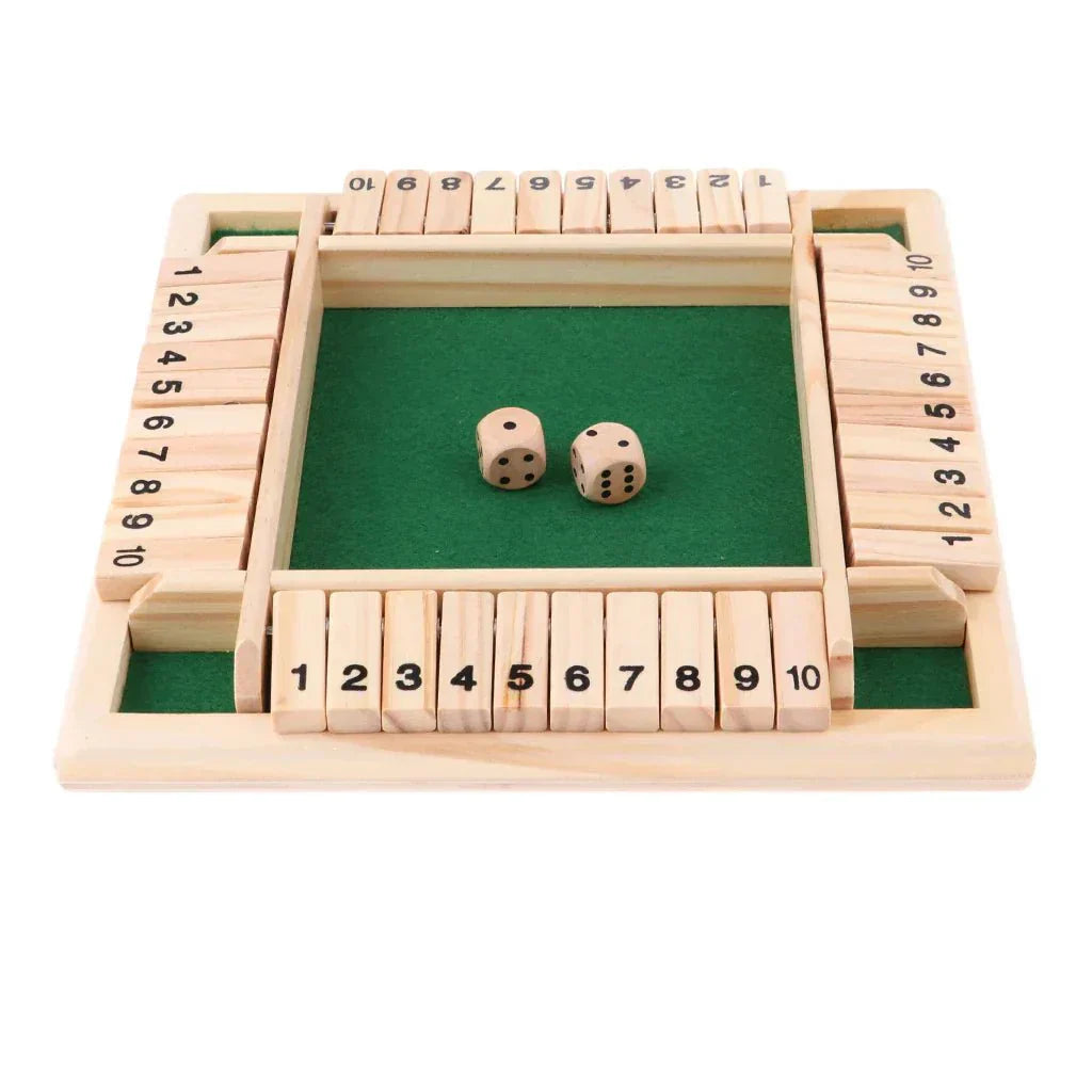 4-Player Shut the Box Game – Solid Wood Board with Felt Lining