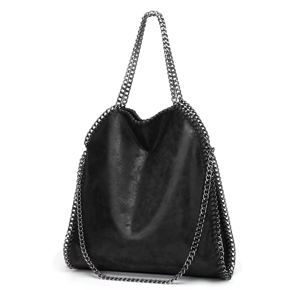 Chain Strap Shoulder Bag | Black Bucket Style with Zip Closure