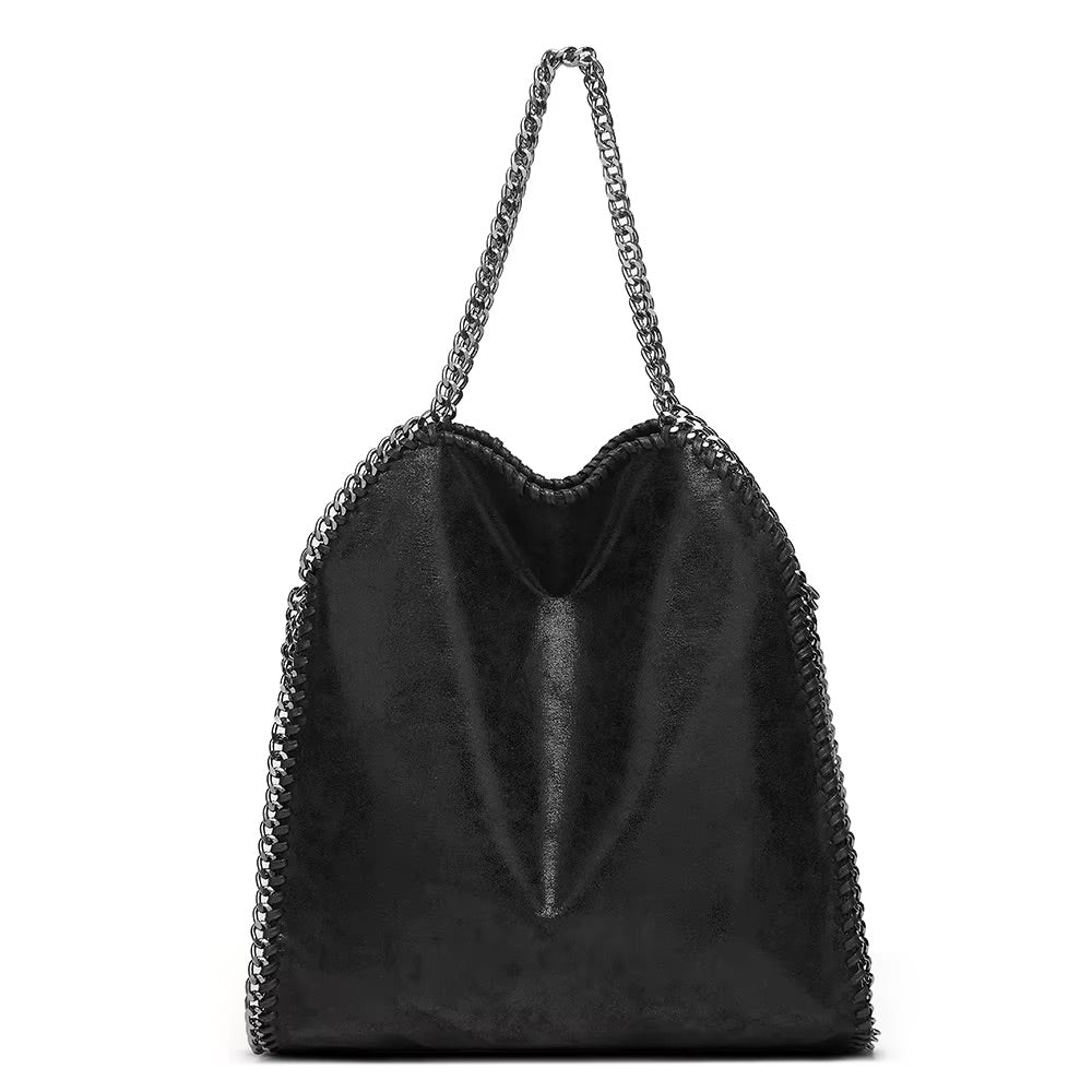 Chain Strap Shoulder Bag | Black Bucket Style with Zip Closure
