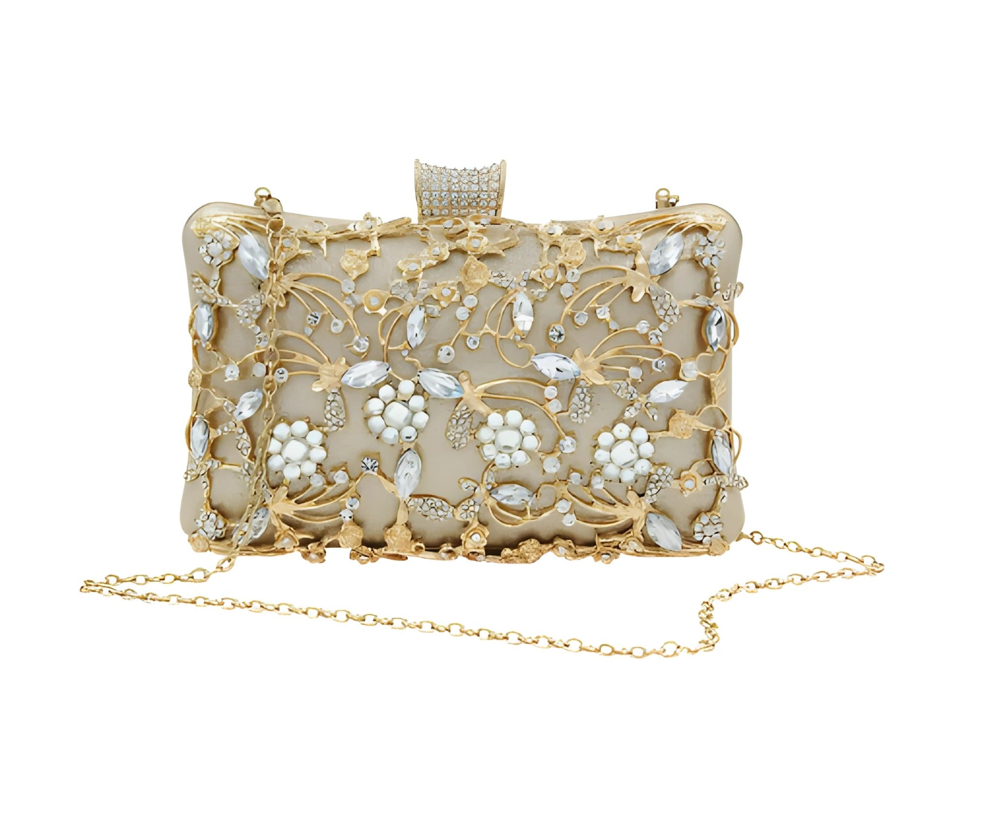 Embroidered Box Clutch Bag | Rhinestone Detail
