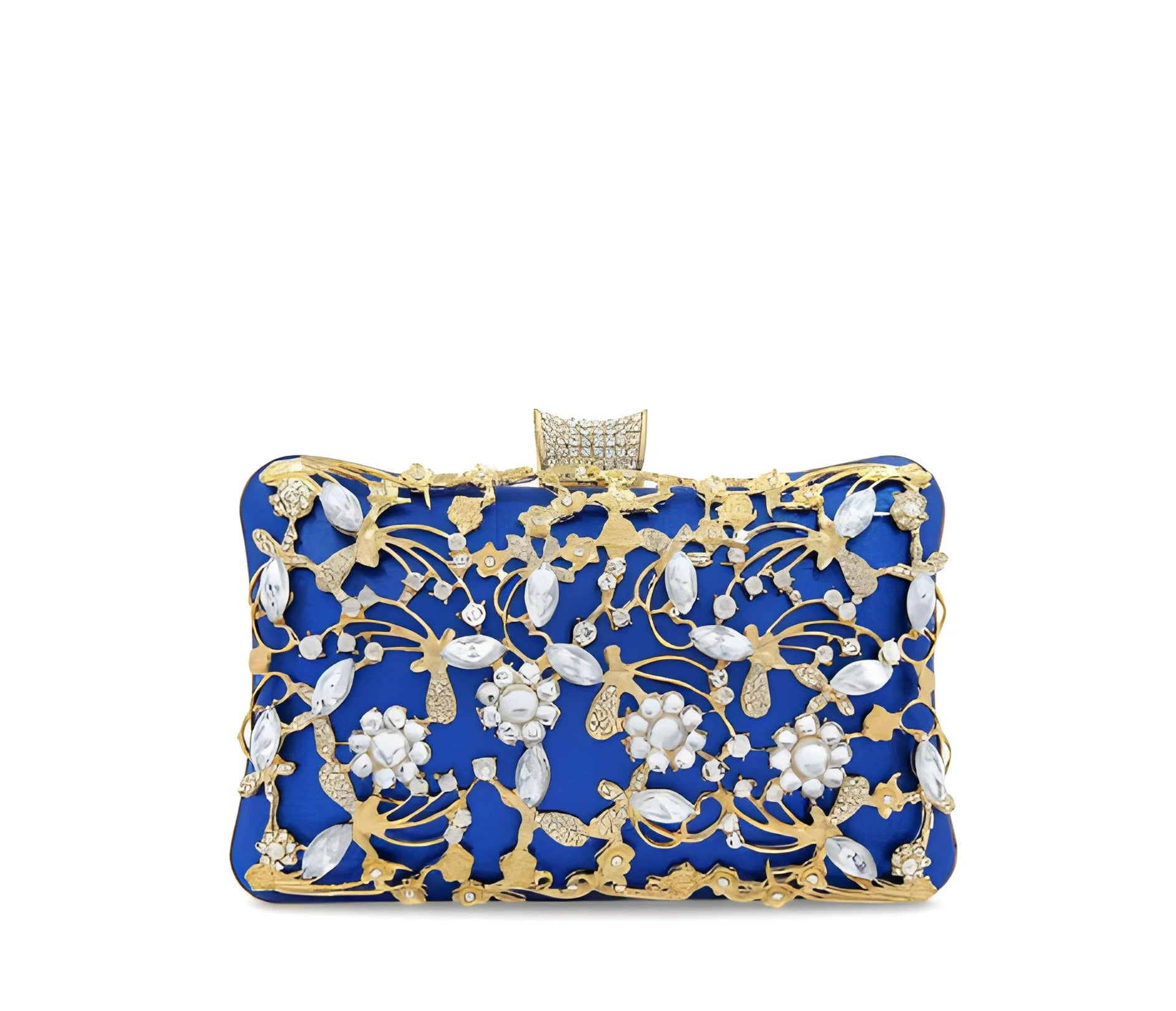 Embroidered Box Clutch Bag | Rhinestone Detail
