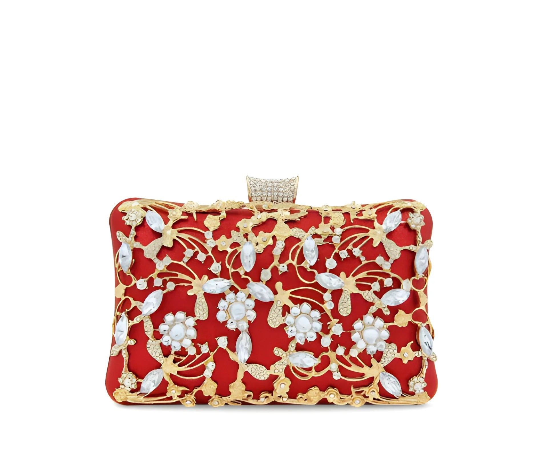 Embroidered Box Clutch Bag | Rhinestone Detail