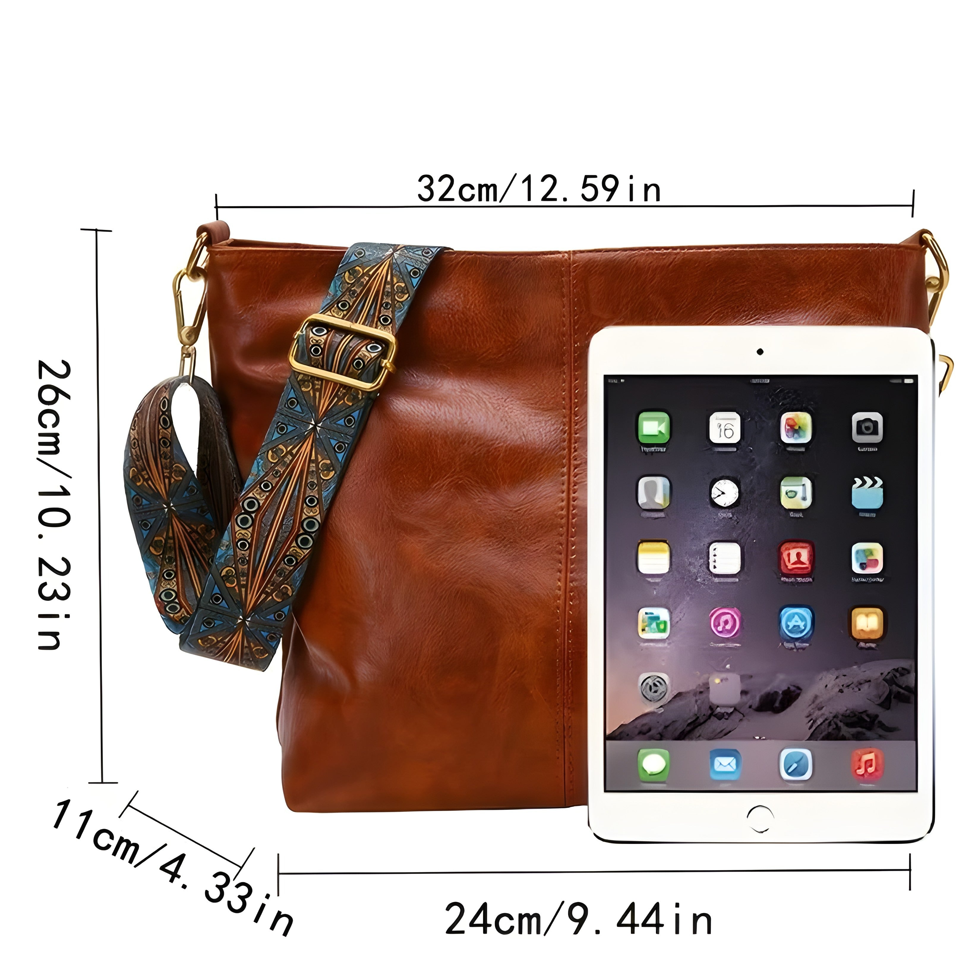 Large Boho Shoulder Bag | Vintage Stitching with Adjustable Strap