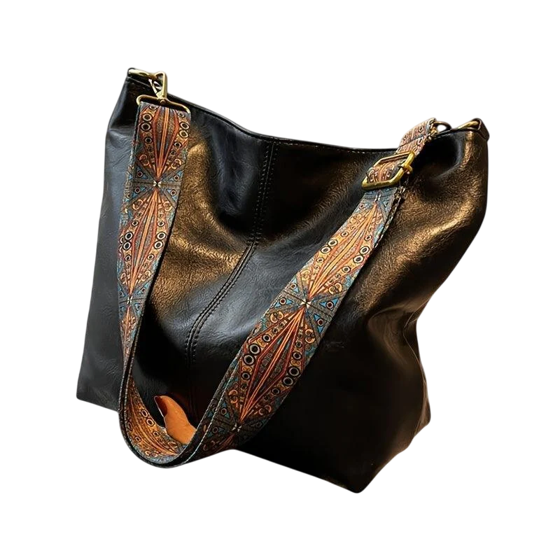 Large Boho Shoulder Bag | Vintage Stitching with Adjustable Strap