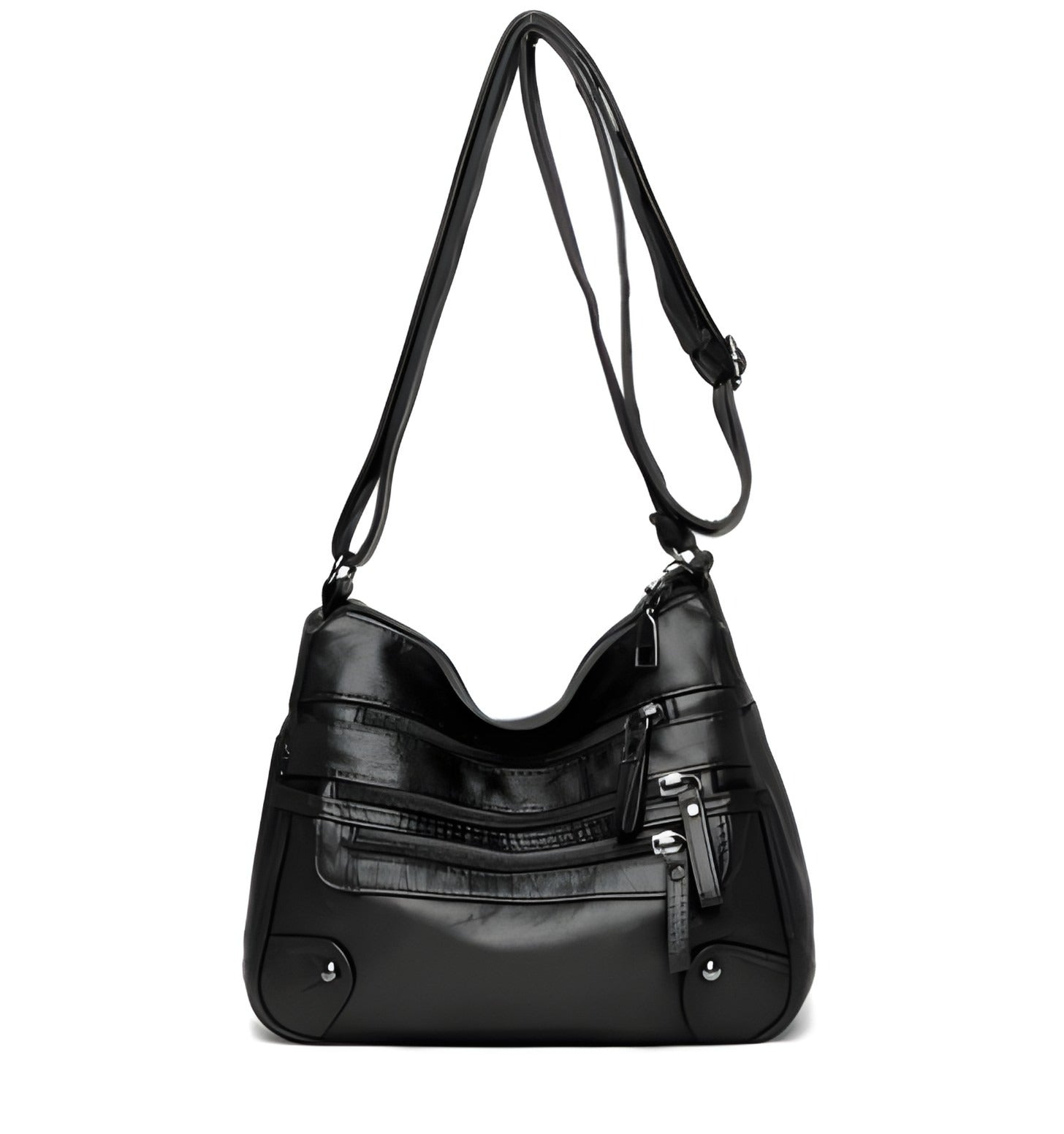 Multi Zipper Pocket Crossbody Bag | Vegan Leather with Adjustable Strap